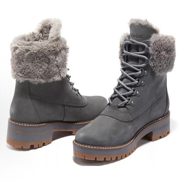 TIMBERLAND Women's 6.5 COURMAYEUR VALLEY 6IN Faux Fur WP Boot GRAY TB0AJGMG77 - Picture 5 of 7